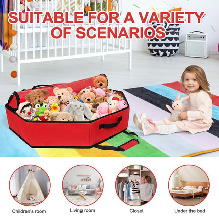 Storage box toy box with lid children round, 66L foldable toy storage Christmas wreaths with inner pockets zippers handles for Christmas decorations wreaths (red, 76cm)