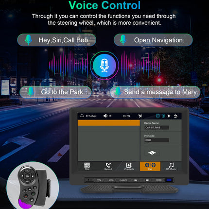 Podofo juhtmevaba Carplay autostereo Android Auto, 7-tolline HD puuteekraan, kaasaskantav Carplay ekraan Bluetoothiga, Mirror Link, SWC, USB/TF-port, iminapaga alus/sigaretisüütaja sõidukitele