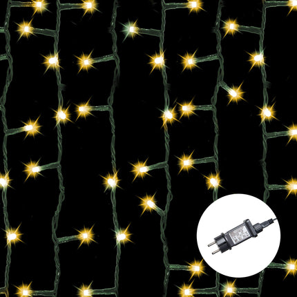 AMARE Galaxy Fairy Lights 200 LEDs warm white, length 19.9 m (plus 10 m cable), for indoor and outdoor use, 8 light modes/timer 4251083907649