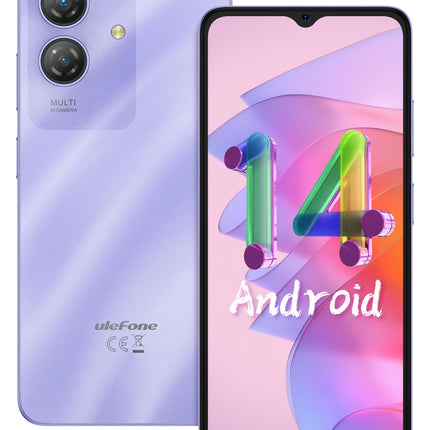 Ulefone Note 21 nutitelefon ilma lepinguta, 8GB+128GB/1TB, Android 14 mobiiltelefon soodne, 6.56" HD+ 90Hz, 5000mAh, 13MP+8MP kaamera, kahe SIM-kaardiga 4G SIM-kaardivabad mobiiltelefonid, näotuvastus/sõrmejäljetuvastus/GPS/OTG-lilla