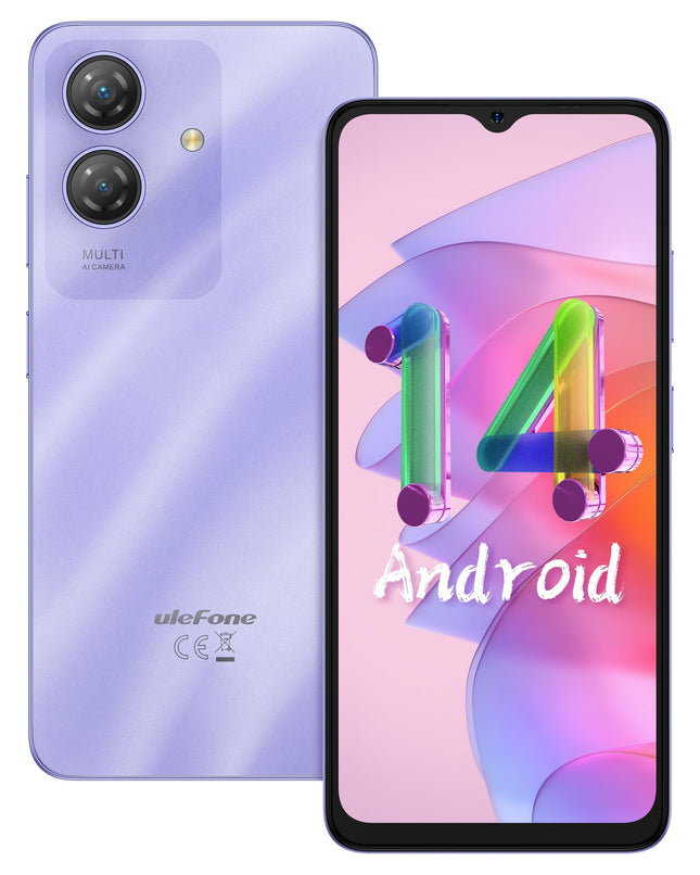 Ulefone Note 21 nutitelefon ilma lepinguta, 8GB+128GB/1TB, Android 14 mobiiltelefon soodne, 6.56" HD+ 90Hz, 5000mAh, 13MP+8MP kaamera, kahe SIM-kaardiga 4G SIM-kaardivabad mobiiltelefonid, näotuvastus/sõrmejäljetuvastus/GPS/OTG-lilla