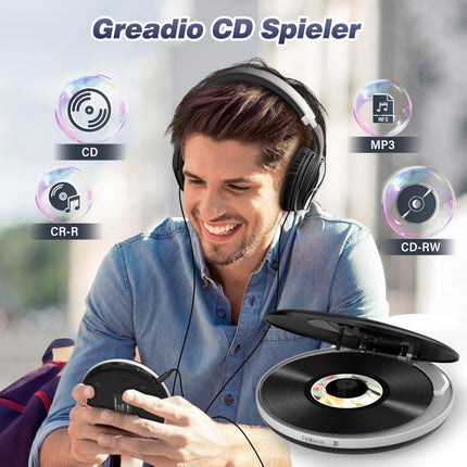 Greadio Portable CD Player Discman CD Player Anti-Skip Protection 4 EQ Sounds CD Player, TF Card/AUX Output Small Music Player, Compatible with CD-R, CD-RW and MP3 for Car Home