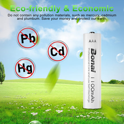 BONAI AAA aku 1100mAh 24 tükki laetavaid akusid suure mahutavusega 1.2V Micro AAA Accu NI-MH laetavaid akusid HR03 laetavat akut madala isetühjenemisega