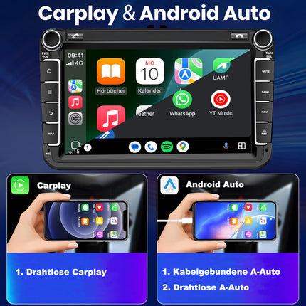 MIC AV8V7-L2 Android 14 autoraadio navigatsioonisüsteemiga: MediaTek MT6765V 4G+64G; 8-tolline QLED-ekraan; 4G SIM, Carplay, Android Auto, DAB+, Bluetooth 5, WiFi, GPS: Asendaja VW Golf T5 Touran Passat RNS RCD, Skoda, SEAT mudelitele