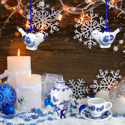 Funtery 9 Pieces Blue and White Porcelain Ornaments Chinoiserie Autumn Pumpkin Decor Hanging Pendants Christmas Decoration Ceramic Christmas Tree Ornaments for Christmas Autumn Decoration (Vibrant