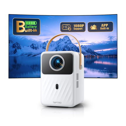 Miniprojektor【Sisseehitatud aku ja Android TV】 Toptro 1080P Full HD projektor kodukino elektrilise teravustamisega, 300 ANSI WiFi Bluetooth projektor õue, 50% suumiga väikeprojektor Netflixi/Prime Video/Dis+-iga