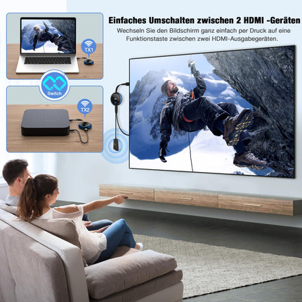 AIMIBO traadita HDMI 2 saatja ja 1 vastuvõtja, HDMI traadita mitu saatjat 165FT/50M, 4K dekodeerimine 5G video- ja helivoogedastus HDMI raadioedastus sülearvuti/DSLR-kaamera/TV-boksi/PC/telefoni ja teleri/monitori/projektori vahel