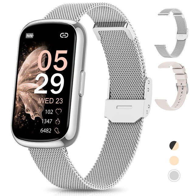 RUXINGX Smartwatch Women, 1.47″ Fitness Watch with 24 Sports Modes, Activity Tracker 24H Heart Rate Monitor SpO2 Sleep Monitor, Menstrual Cycle, IP68 Waterproof Sports Watch Pedometer Android iOS Silver