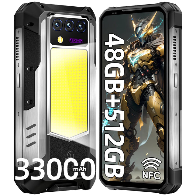 OUKITEL WP100 Titan 33000mAh Outdoor Mobile Phone 5G with Built-in 100 Lumen Projector, 48GB+512GB 6.8" FHD+ Outdoor Smartphone Without Contract with 1200 Lumen Camping Light, 200MP+32MP+20MP, NFC/GPS/IP68/BT5.4
