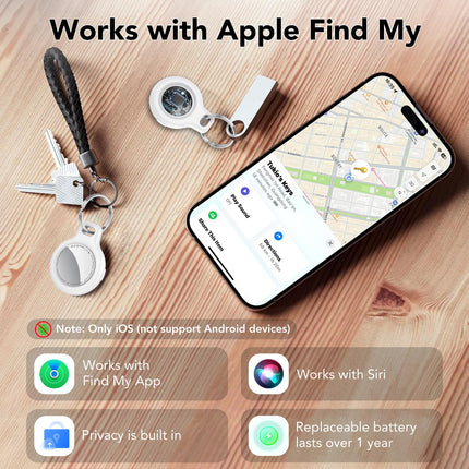 Õhus jälgiv kiip, võtmeleidja, mis ühildub Apple Find My? rakendusega (ainult iOS, Android ei ole toetatud), 100dB heli, Bluetooth-jälgija pagasi/kottide/kohvrite jaoks, esemete leidja vahetatavate patareidega - valge (1 pakk)