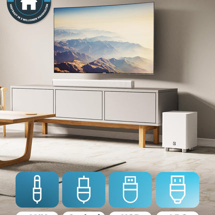 MAJORY K2 heliriba teleritele koos subwooferiga | Teleri kõlarid teleritele | 150W 2.1 helisüsteem juhtmevaba subwooferiga | Bluetooth-teleri heliriba | Kodukino heliriba HDMI ARC-ga (valge)