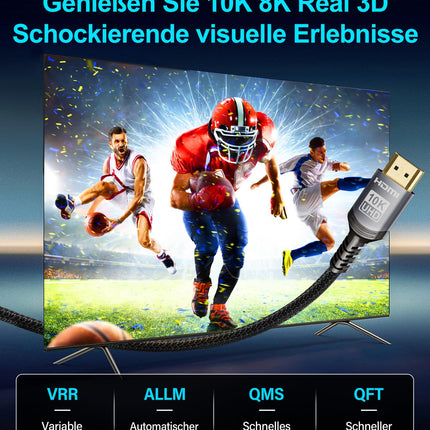 Sniokco 10K 8K HDMI 2.1 Cable 5 Meters, Certified 48Gbps Ultra High Speed ​​HDMI® Cable 0.01ms 4K 240Hz 165Hz 120Hz 8K 60Hz eARC Netflix HDCP 2.3 2.2 DTS:X HDR10+ TV Monitor Projector Roku PS5 X-box