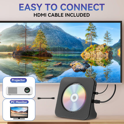 Qoosea DVD-mängija telerile, lauaarvuti DVD/CD-mängija koju, Bluetooth-kõlaritega, ekraaniga, äratuskellaga, FM-raadio ja CD-mängijaga, USB-kaardi taasesitusega, kaasas kaugjuhtimispult, HDMI- ja AV-kaabel