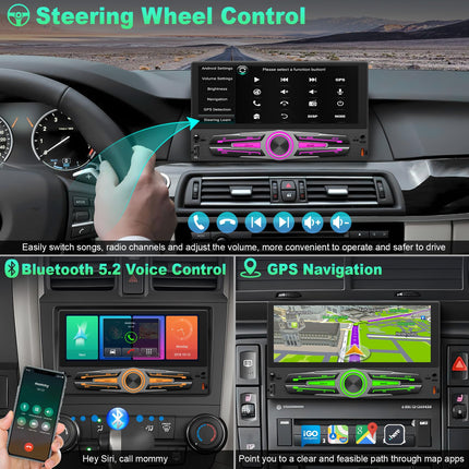 [Uuendus] Ühe DIN-pesaga autoraadio CarPlay ja Android Auto funktsioonidega, 6,8-tolline HD IPS-puuteekraan, autoaudio vastuvõtja peakomplekt toetab Bluetooth 5.2, FM/AM, SWC, Mirrorlink, USB Type-C laadimine + tahavaatekaamera