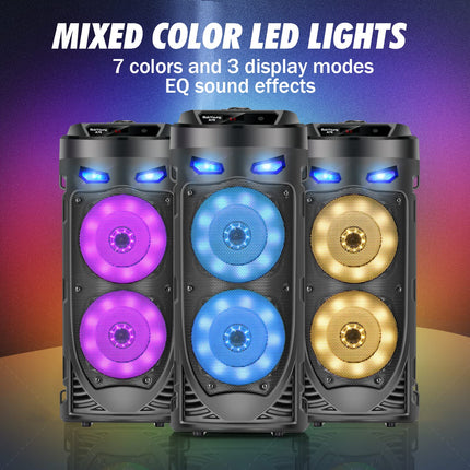 Portable Bluetooth Speaker, 30W Wireless with Dual 4'' Stereo Sound, LED Lighting, Remote Control, Supports EQ, TWS, USB, TF, AUX, for Travel, Home, Party