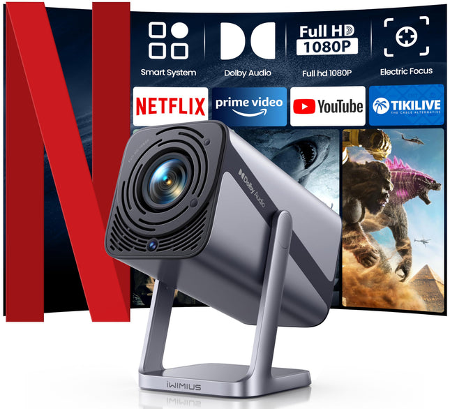 Nutikas projektor [Netflixi ametlik ja Dolby Audio] Projektor 4k kodukino Full HD 1080P projektor 4K 600ANSI elektriline teravustamine/automaatne vertikaalne trapetsikorrektsioon WiFi6 Bluetooth-projektor õues 360° pööratav