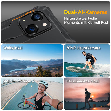 OUKITEL WP32 Android 13 välistingimustes kasutatav mobiiltelefon 12 GB + 128 GB (1 TB laiendatav) vastupidav nutitelefon ilma lepinguta 5,93-tolline HD+ ehitusplatsi telefon 20 MP + 5 MP kaamera 4G kahe SIM-kaardiga, IP68/NFC/OTG/GPS/Face ID