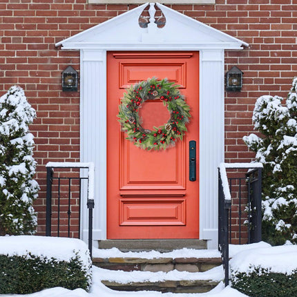 Weldomcor 60CM Christmas Wreath Door Wreath, Large Christmas Garland Fir Wreath with Christmas Balls Pine Cones Berry for Front Door Fireplace Wall Decoration