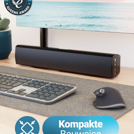 MAJORITY Bowfell heliriba telerile ja arvutile | 50W mini-heliriba Bluetooth 5.0-ga | 2.0 stereokõlarid | USB-taasesitus, AUX ja optiline sisend | Komplektis kaugjuhtimispult (must)
