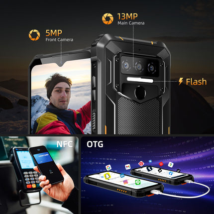 OUKITEL WP23 Pro Outdoor Smartphone Ohne Vertrag - 16GB RAM+128GB ROM 10600mAh Outdoor handy, 6,52" HD+ Display Android 13 Rugged Smartphone, 13MP+5MP, IP68 Wasserdichit Handys/Dual SIM 4G/NFC/OTG/GPS