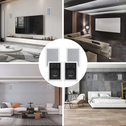 Herdio 5.25-inch Bluetooth In-Wall Speakers, Flush Mount Sound Compatible, Perfect for Indoor and Outdoor Use, Bedroom, Living Room, Home Theater (2 Pairs, Paintable Grille)