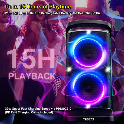 TPBEAT Bluetooth Speaker Large, Party Box, 160W Powerful, Loud Sound, Deep Bass, Large Bluetooth Music Box with LED Light Show, Fast Charging, 15h Battery, TF, AUX, EQ, for Party, Backyard1