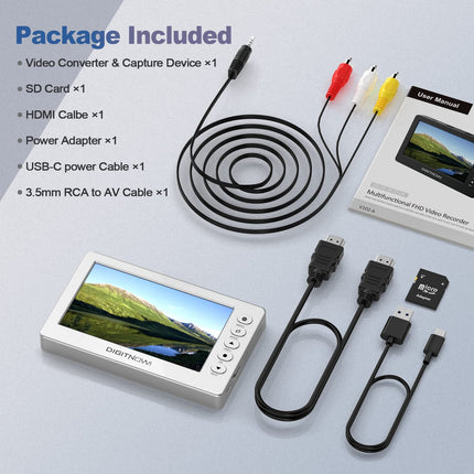 DIGITNOW videosalvestus, USB 2.0 1080P 60fps videomuundur 5-tollise OLED-ekraaniga, HDMI AV-videosalvesti, salvestab videomakist, DVD-lt, VHS-kassettidest, Hi8-st, videokaamerast, mängusüsteemidest.