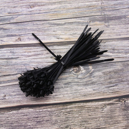 ECSiNG Cable Ties with Wings for DIY, Construction, Electronics, Automotive Cable Wire, Nylon, Black, 200 x 4.8 mm, Hole Diameter 4 mm - 6 mm, 100 Pieces