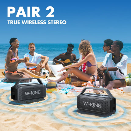 W-KING Bluetooth kõlar, 80W tippvõimsusega IPX6 veekindel, kaasaskantav muusikakarp Bluetooth karp 2 täisriba draiveriga/rikkalik bass, 2 sidumist/30 tundi/U-ketas/TF-kaart/AUX/EQ, suur peokõlar