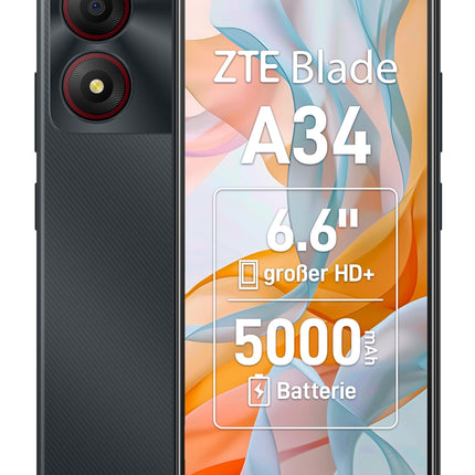 ZTE nutitelefon Blade A34 (16,6-tolline HD-ekraan, 4G LTE, 2 GB muutmälu ja 64 GB sisemälu, 5MP põhikaamera, 2MP esikaamera, kahe SIM-kaardi pesa, Android T GO) hall
