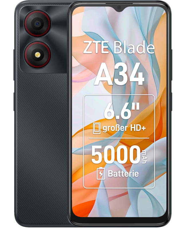 ZTE nutitelefon Blade A34 (16,6-tolline HD-ekraan, 4G LTE, 2 GB muutmälu ja 64 GB sisemälu, 5MP põhikaamera, 2MP esikaamera, kahe SIM-kaardi pesa, Android T GO) hall