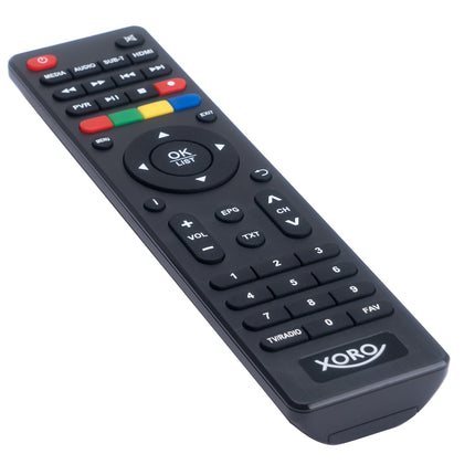 Xoro HRT 8772 kõvakettaga Full-HD DVB-T2 vastuvõtja (HEVC H.265 kaksiktuuner, Irdeto varjatud CA tasuta TV jaoks, ilma SATA kõvakettata FP pesas, HDMI, USB PVR valmis, S/PDIF optiline, MiniSCART, 12V) must