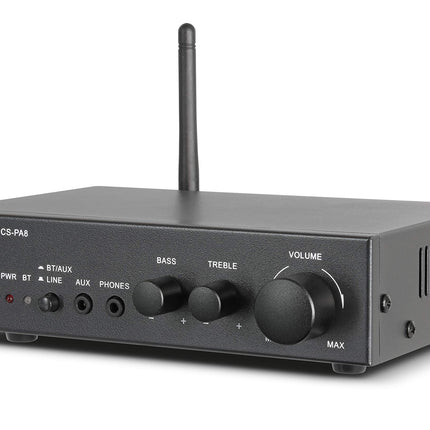 Dynavox minivõimendi CS-PA8, stereo digitaalvõimendi, kruvitavad ühendusklemmid, integreeritud Bluetooth-antenn ja kõrvaklapipesa, must