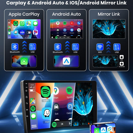 4G+64G Wireless Carplay Android 13 Car Radio 2 Din with Wireless Android Auto GPS Navigation WiFi 10.1 Inch Touchscreen Car Radio with Mirror Link Bluetooth FM/RDS Radio 32 EQ Steering Wheel Control Rear View Camera