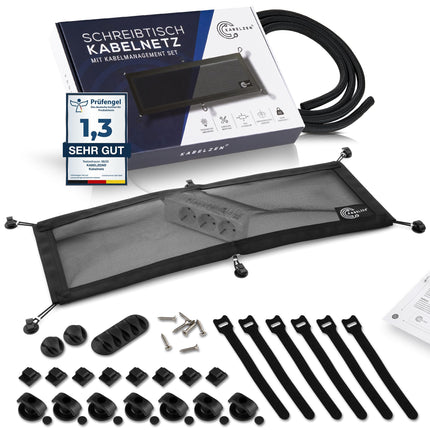 Cable net desk for cable management, flexible cable duct - ideal for cable organization - hide cables under the table, cable holder including cable conduit, black