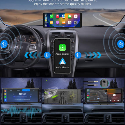 【Uusim】 10,26-tolline Apple Carplay Android Auto ekraan reguleeritava 2,5K armatuurlauaga auto esi- ja tagaosa juhtmevaba Driveplay tahavaatekaameraga autoraadio Carplay Bluetooth Mirror Link 64G TF
