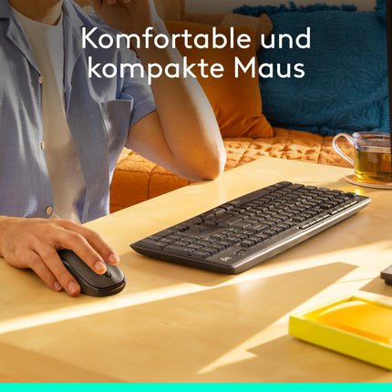 Logitech MK295 juhtmevaba klaviatuuri ja hiire komplekt SilentTouch tehnoloogiaga, otseteede klahvidega, optilise jälgimisega, nano-USB-vastuvõtjaga, viivituseta juhtmevaba ühendusega, QWERTZ-paigutus - grafiit, PC