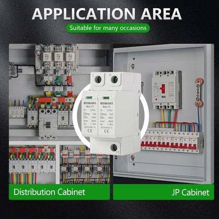 Wengart surge protection device WG-7T, T1+T2 level protection, 2P limp7kA 20-40kA AC275V, household surge protection, DIN rail mounting