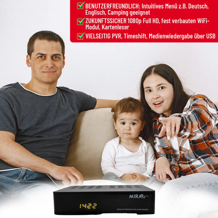 Amiko MIRA3 HD satellite receiver with recording function, card slot, timeshift, HDMI, PVR, USB, WiFi, AAC-LC, SCART, coaxial - satellite receiver HD for satellites, satellite receiver with 12V power supply + HDMI cable M@tec