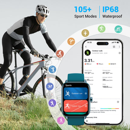 Nutikellad meestele Android iPhone'ile, [1,8-tolline LCD-ekraan] Nutikell, aktiivsusmonitor Bluetooth-kõnede, tehisintellekti juhtimise, pulsisageduse/SpO2/unemonitori, 12-päevase aku kestvusega, IP68 veekindel