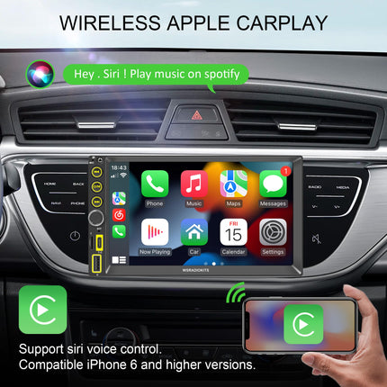 [Uuendus] Juhtmevaba Apple CarPlay ja Android Auto autoraadio, 2 DIN, 7-tolline digitaalne meediavastuvõtja, kahe DIN raadio ekraaniga, tahavaatekaamera, peegli link, RDS/FM/AM/telefoni GPS-navigatsioon, SWC, Type-C