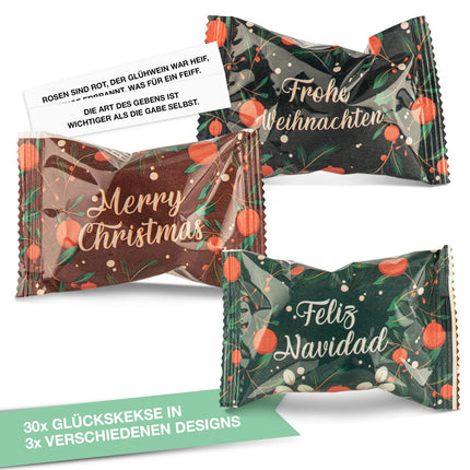 FOOD Crew 30x Christmas fortune cookies with speculatius flavor - fortune cookies - Christmas sweets - pastries individually wrapped with German sayings - vegan - Made in Germany
