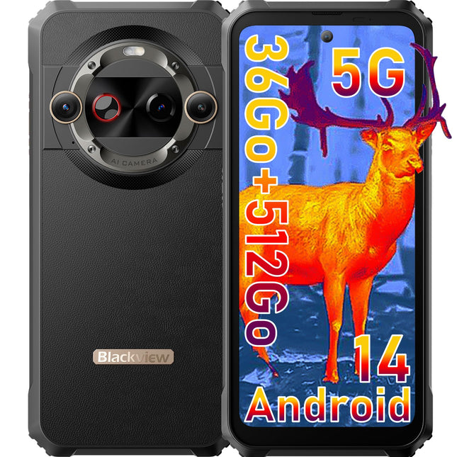 Blackview BL9000Pro Android 14 Smartphone, Shatterproof, Dimensions 8020, 36GB + 512GB Smartphone, Shatterproof, 5G, HDMI/6.78 inch FHD+/120 Hz/8800 mAh + 120 W/FliR/Dual SIM/50 MP/NFC/OTG/GPS/Fingerprint