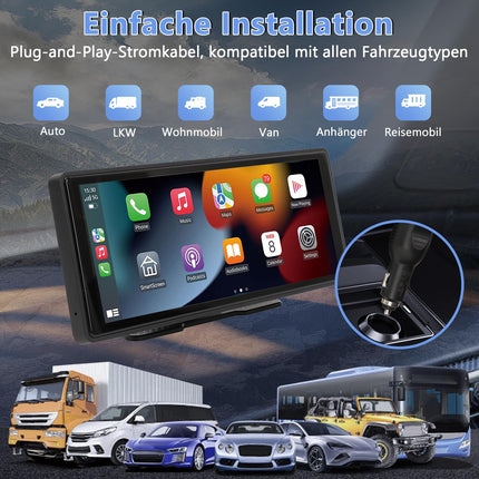 WODHMIEY 10.26 inch IPS Touchscreen Wireless CarPlay &amp; Android Auto, 1080P HD Portable Car Radio with Wi-Fi, Bluetooth, Voice Control, AUX/FM Transmission, Navigation System for Car, Truck, RV
