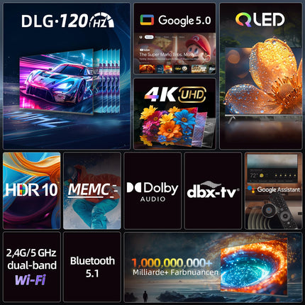 CHIQ U50QM9G 50-tolline (126 cm) televiisor, 4K QLED, Google TV, DLG 120Hz, MEMC, Dolby Audio, kolmekordne tuuner, Wi-Fi 5G, Google Assistant, must, 2025