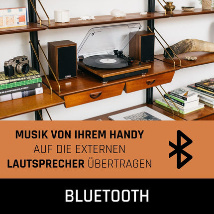 Lenco LS-100 - Hi-Fi plaadimängija Bluetooth 5.0-ga - Välised kõlarid - 2 x 10 W RMS - Rihmülekanne - Automaatne seiskamine - Puit, 20 W RMS
