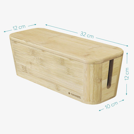 Navaris bambusest kaablikarp kaanega - kaablikorraldaja 32x12x11cm - kaablikarbi korraldaja - karp kaabli hoiustamiseks lauale arvutile telerile - kaablikoguja