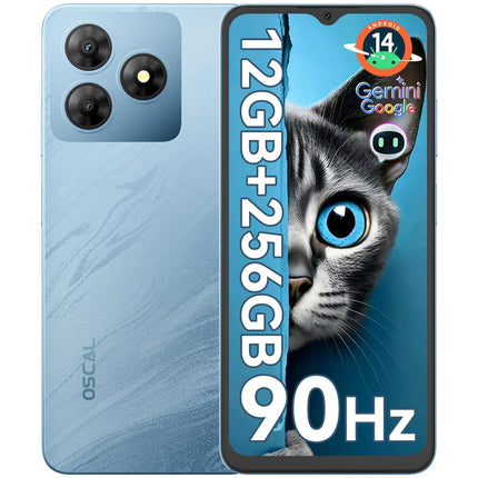 OSCAL Flat 2 Gemini AI smartphone without contract | Android 14, 12GB+256GB, 2TB TF | 90Hz 6.56'' HD+, Octa-Core, 5000mAh, Dual SIM | 13MP+8MP AI camera, cheap new phone | OTG, GPS, Face ID, Fingerprint