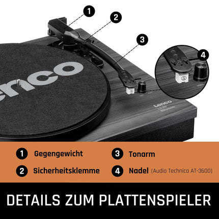 Lenco LS-300 - Hi-Fi plaadimängija Bluetoothiga - Väliste kõlaritega 2 x 10 W RMS - Rihmülekanne - Automaatne seiskamine - MDF-korpus - Must, LS-300 must