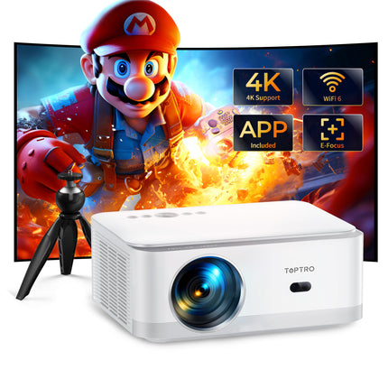 Projector Home Theater Native 1080P HD Supports 4K, Video Projector with Android TV 【Electric Focus &amp; Auto Keystone Correction】 WIFI6 Bluetooth, Smart Projector 750 ANSI with Tripod for Outdoor/Mobile Phone/PC